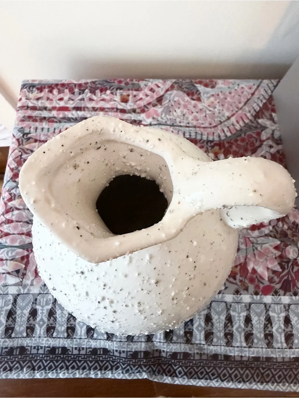 White Textured Ceramic Jug Vase Organic Modern Decor